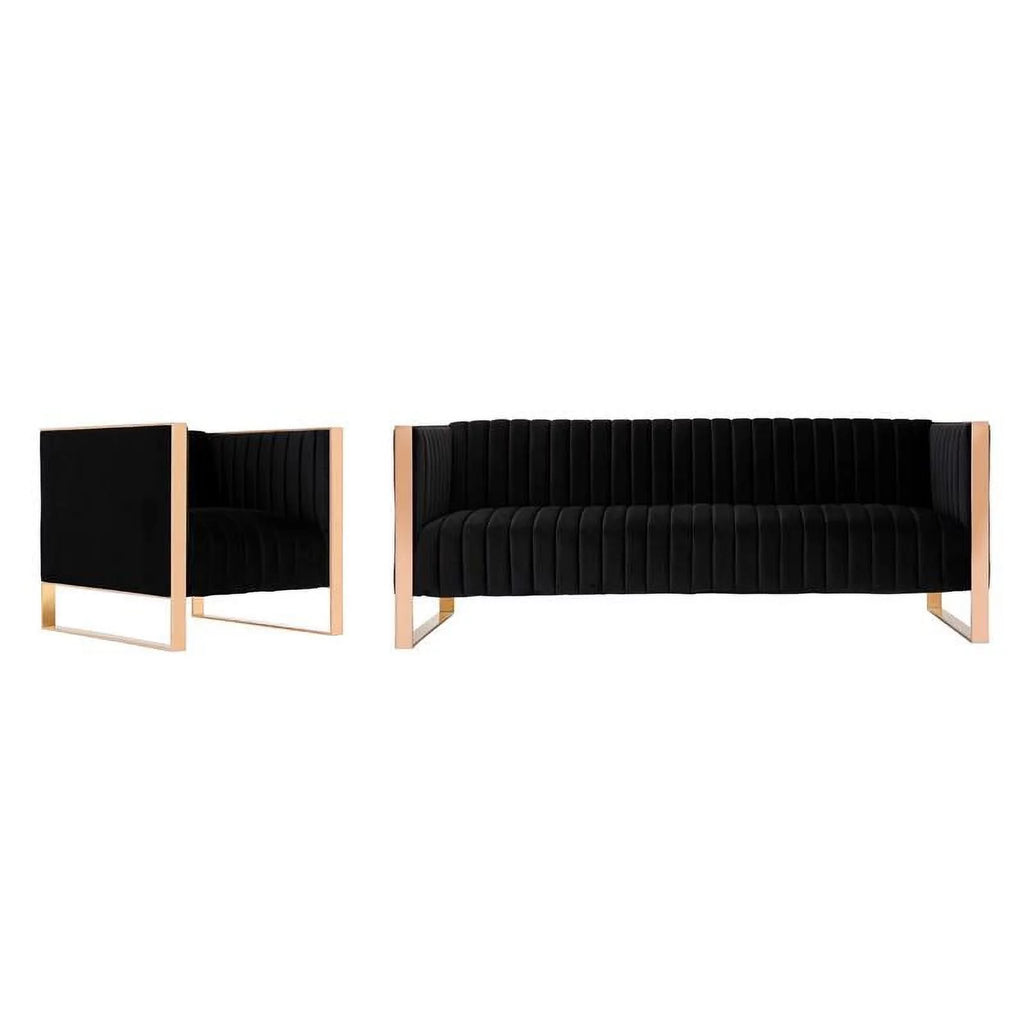 Black Velvet Sofa & Armchair Set G43993