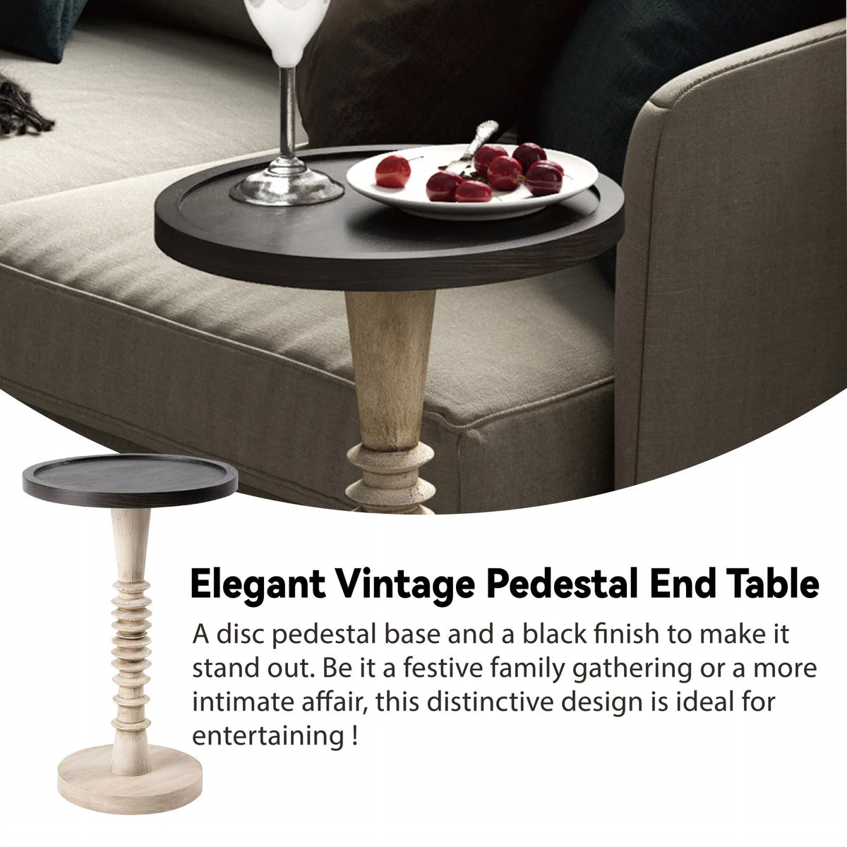 Small Drinking Table with Tray Top, Distressed Finish I91722