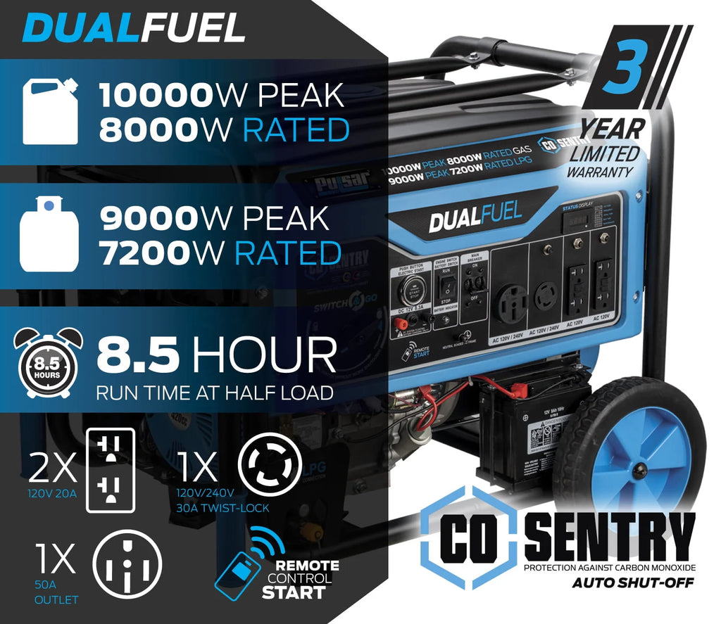 10,000 Watt Dual Fuel Portable Generator with Remote Start S7136