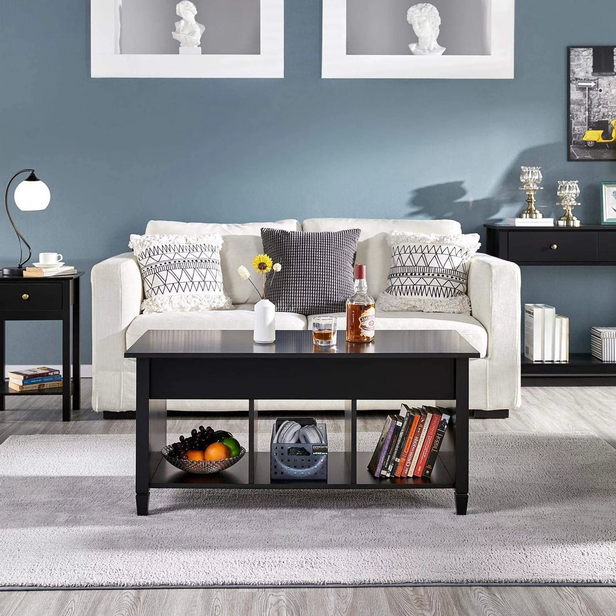Lift Top Coffee Table with Hidden Compartment Black F498900