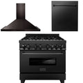 Black Stainless Steel 36 Range, Range Hood, Dishwasher T202091