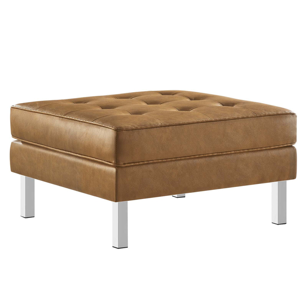 Silver Tan Tufted Vegan Leather Armchair and Ottoman Set Y34689