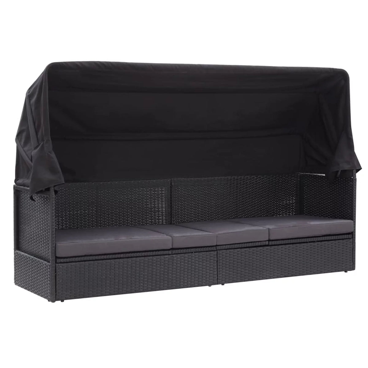 Black Poly Rattan Sun Lounger with Canopy and Cushion P5403
