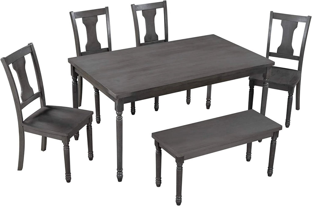 6 Piece Wooden Dining Table Set with 4 Chairs and Bench S96097
