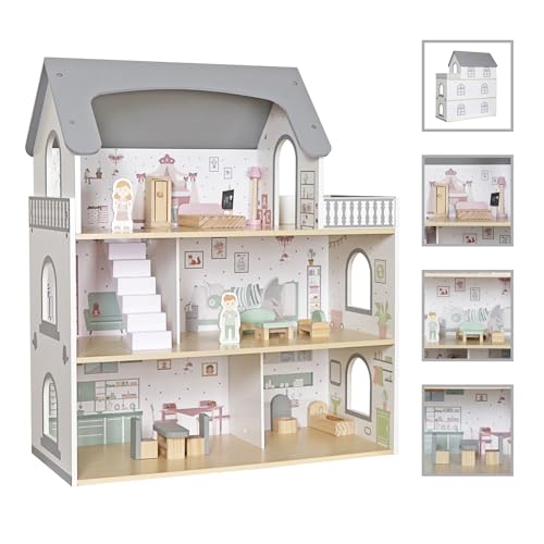 Wooden Playhouse with Balcony and 12 PCS Accessories B58212