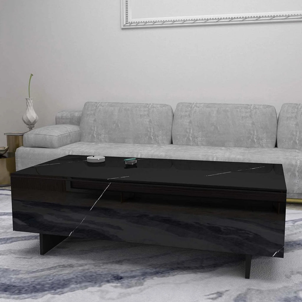 42.5" High Gloss Black Marble Coffee Table E585