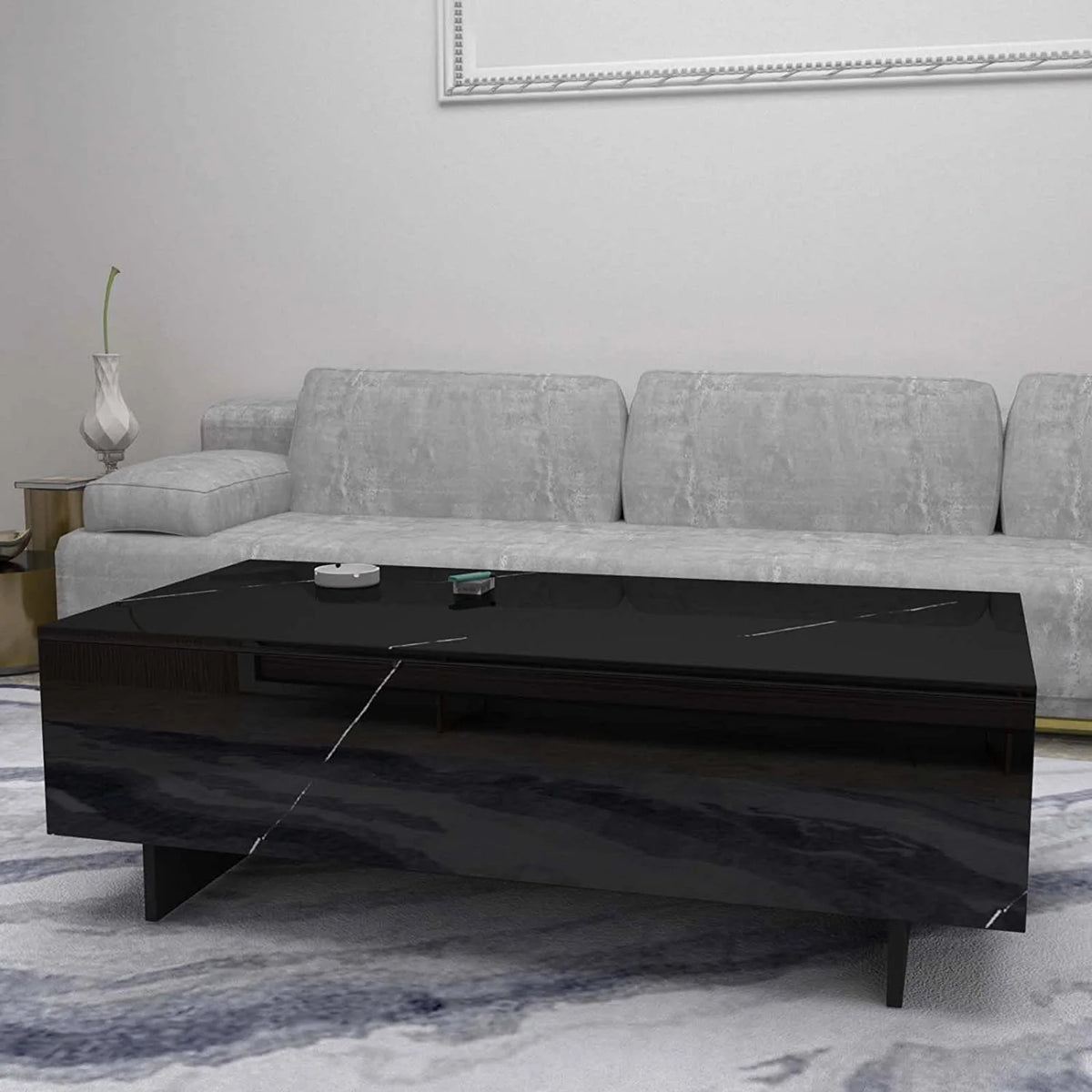 42.5" High Gloss Black Marble Coffee Table E585
