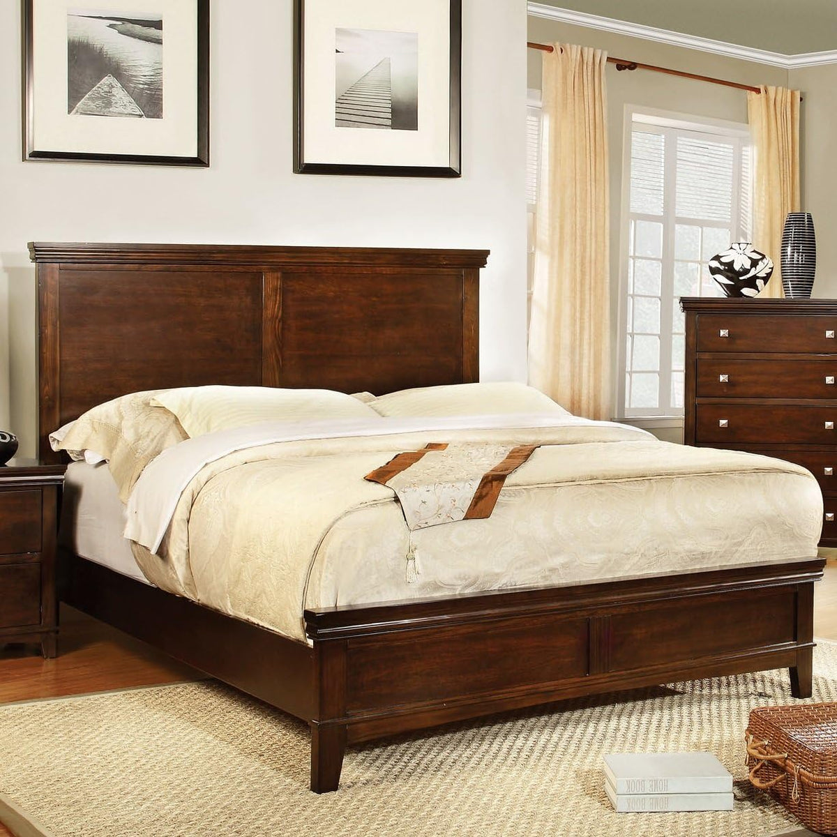 Platform Bed, Full, Brown Cherry Finish O8251