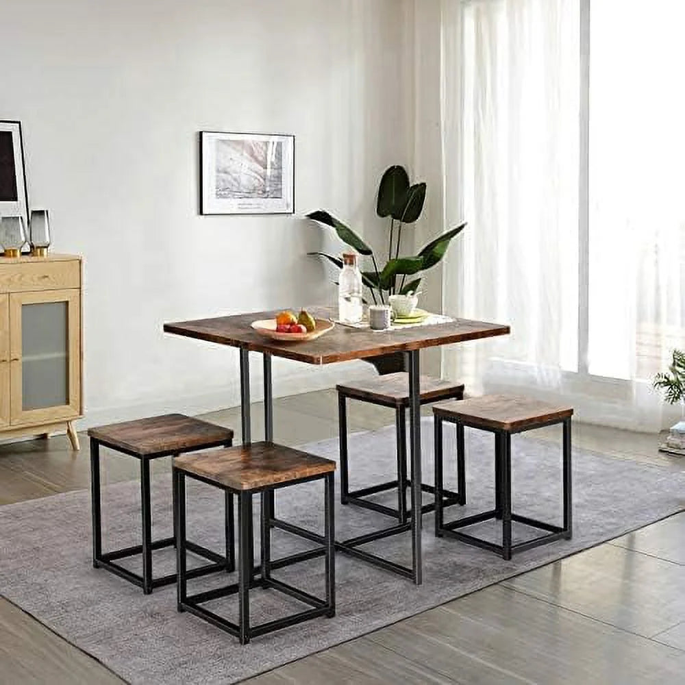 5 Piece Dining Table Set with Square Stools E579