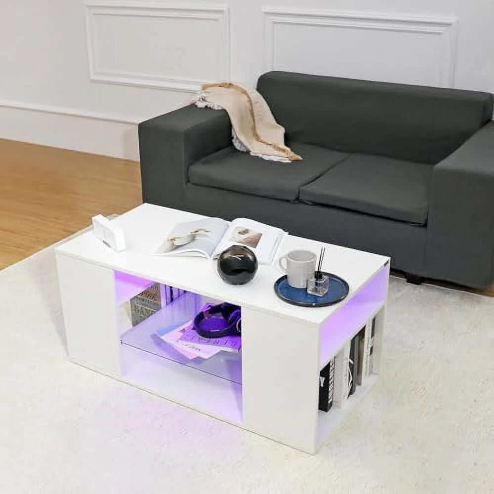 LED Coffee Table with 3 Tiers High Gloss White A876180