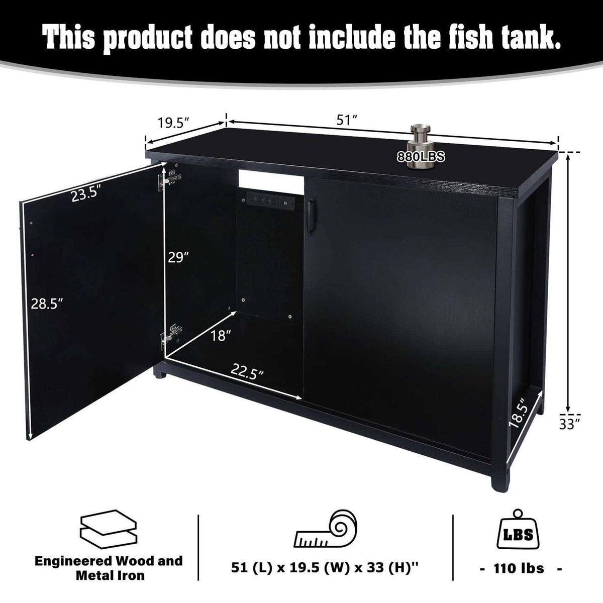 55-75 Gallon Aquarium Stand with Cabinet and Charging Station T26547