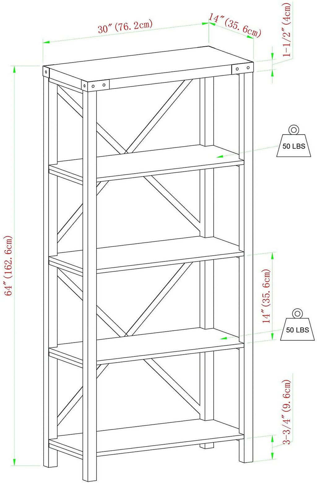 64 Inch Sable Grey Metal X-Back Bookshelf V2458