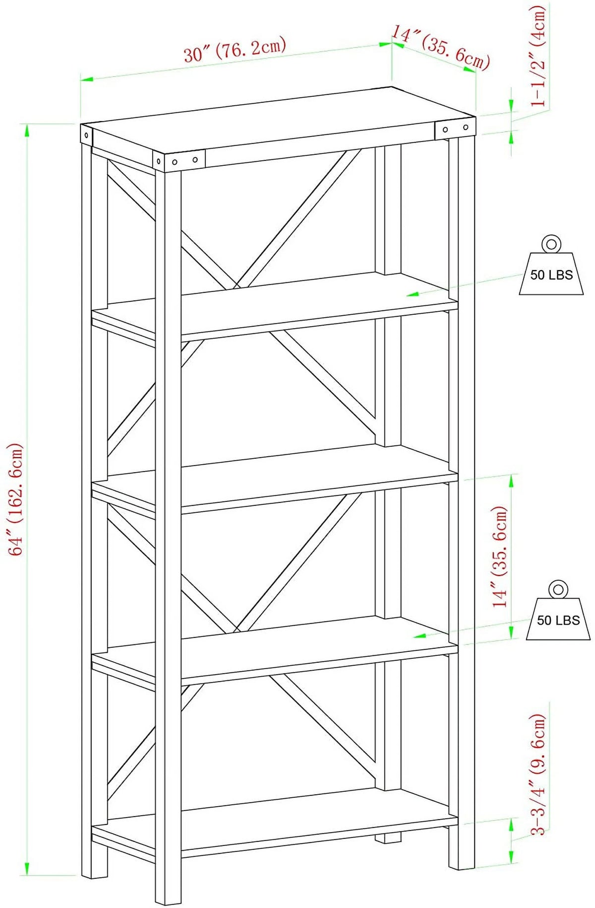 64 Inch Sable Grey Metal X-Back Bookshelf V2458
