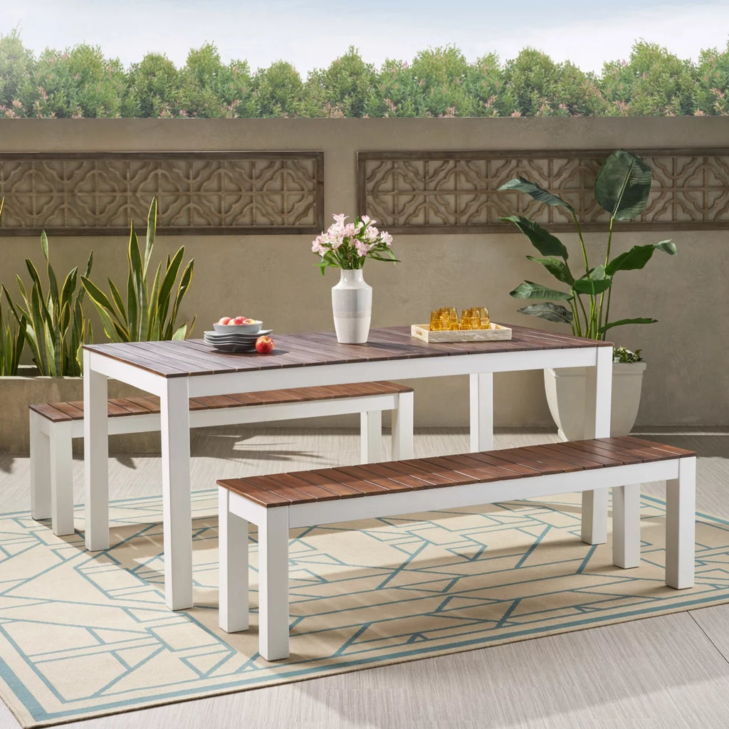 Dark Brown and White 3 Piece Outdoor Wood Picnic Set N324853