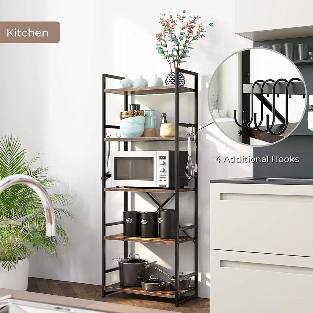 5 Tier Wood Bookcase with 4 Hooks B771605