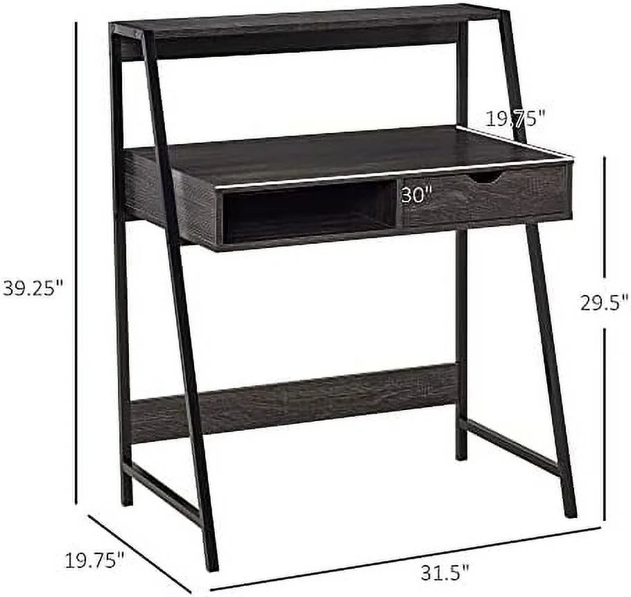 Grey Computer Desk with Drawer and Shelves S80828