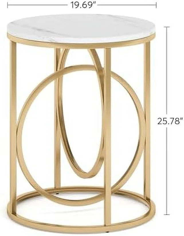 Modern Round End Table with Wood Top and Black O-Shaped Base Z1459
