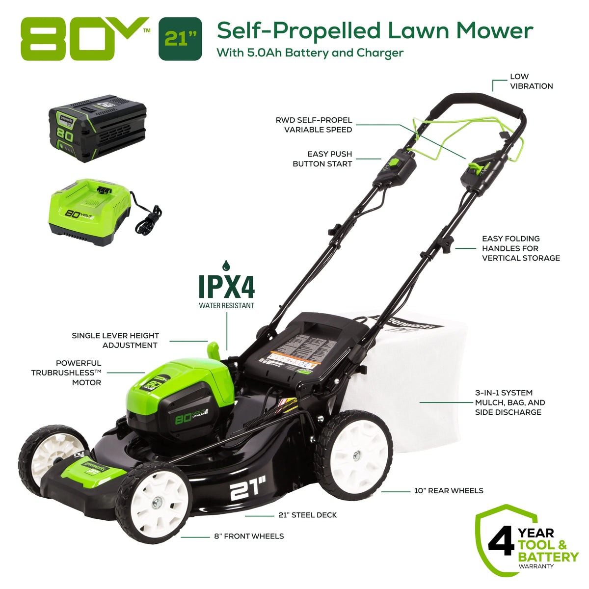 80V 21 Self Propelled Mower 5Ah Battery & Charger B957120