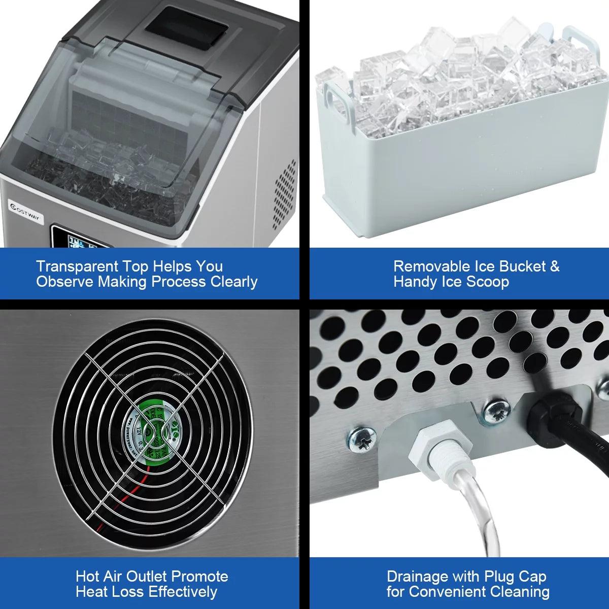 Stainless Steel Countertop Ice Maker Machine with LCD Display E522