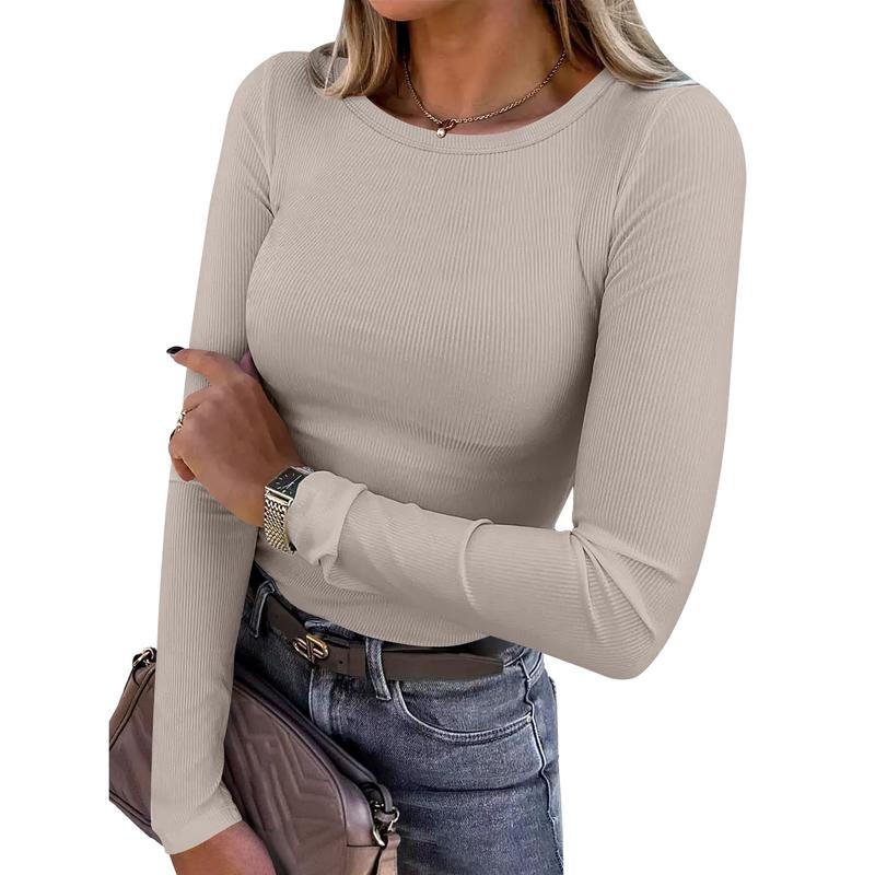 Long Sleeve Rib Knit Slim Fit Tee D900547