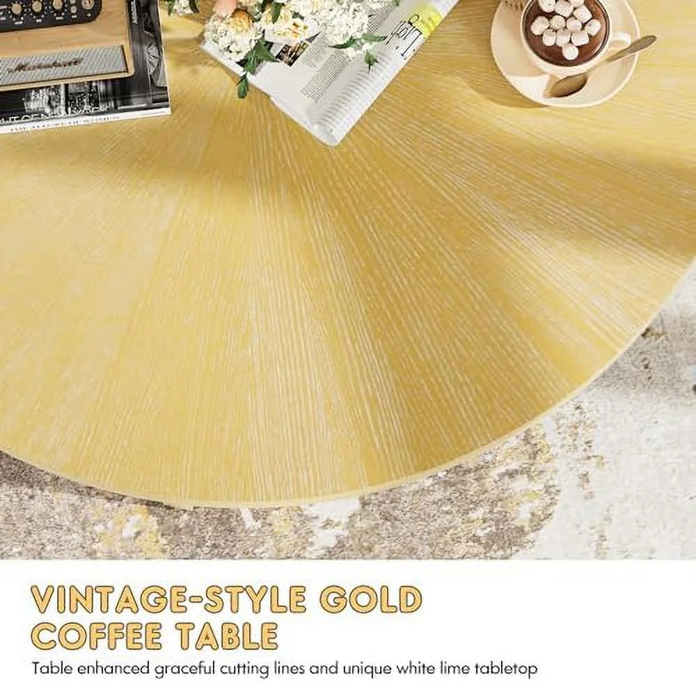 Round 2-Tier Solid Wooden Coffee Table with Shelf M292