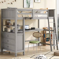 Solid Wood Loft Bed Frame with Storage Drawers and Shelves B3537