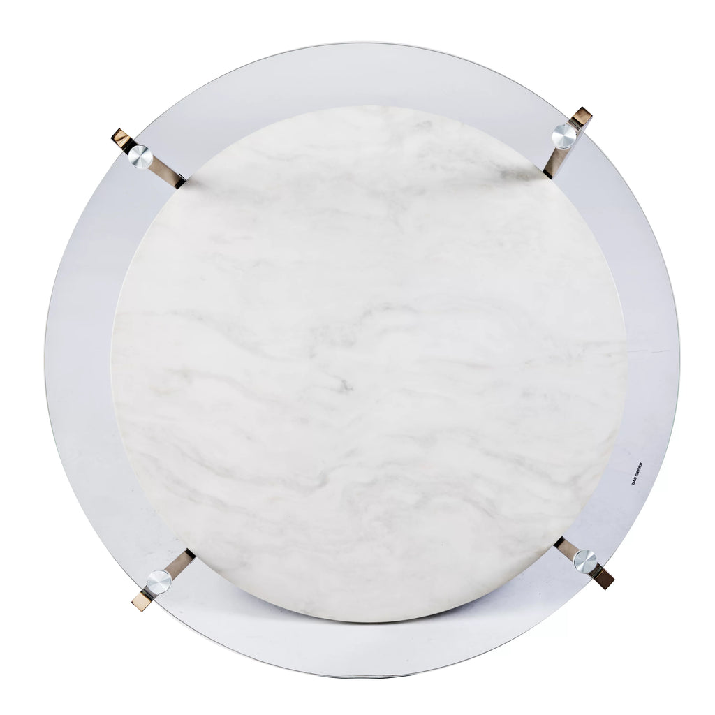 Modern Faux Marble and Glass Top Round Coffee Table B8870