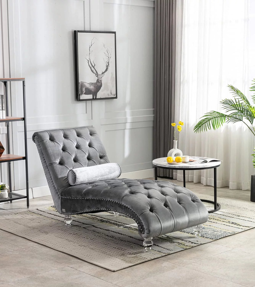 Gray Velvet Upholstered Chaise Lounge L110