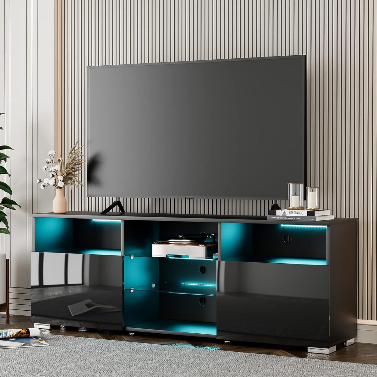 Black Modern LED TV Stand with Remote Control L8057