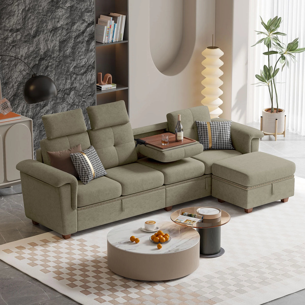 Light Gray L-shaped Sectional Sofa with Ottoman L537708