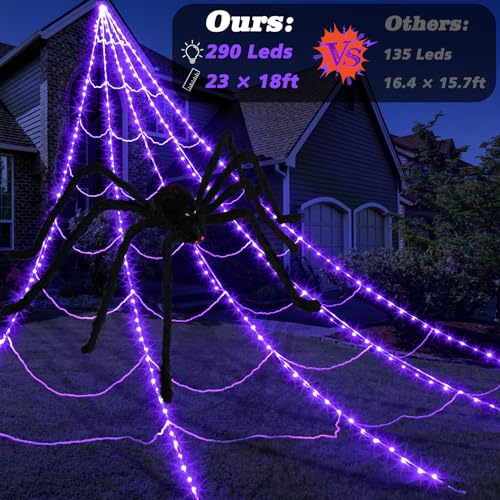 Halloween Spider Web Lights Decoration with Large Spider & Stretch Cobweb N4936