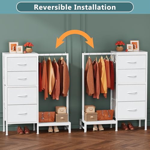 White 4 Drawer Dresser with Hanging Rack N124