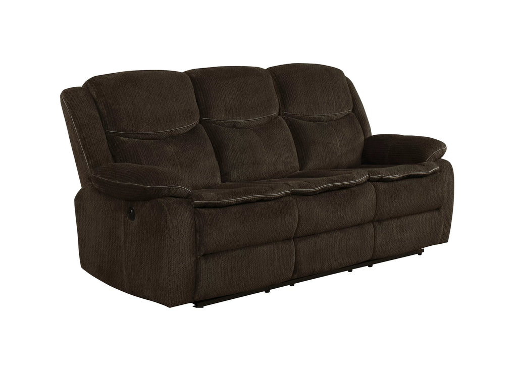 Brown Upholstered Motion Sofa with Drop-down Table P474109