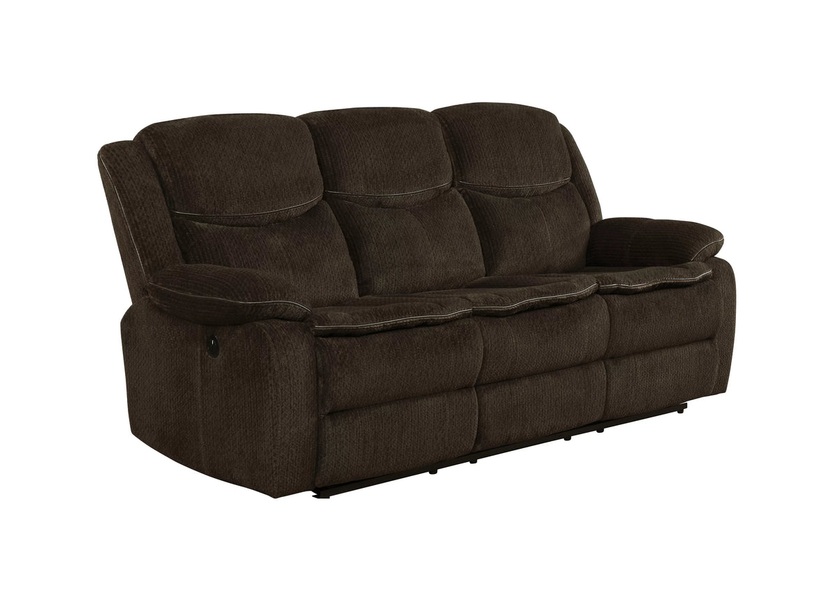 Brown Upholstered Motion Sofa with Drop-down Table P474109