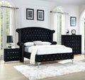 King Size 3Pc Bed Chest Nightstand Set Black Velvet Upholstery O29646