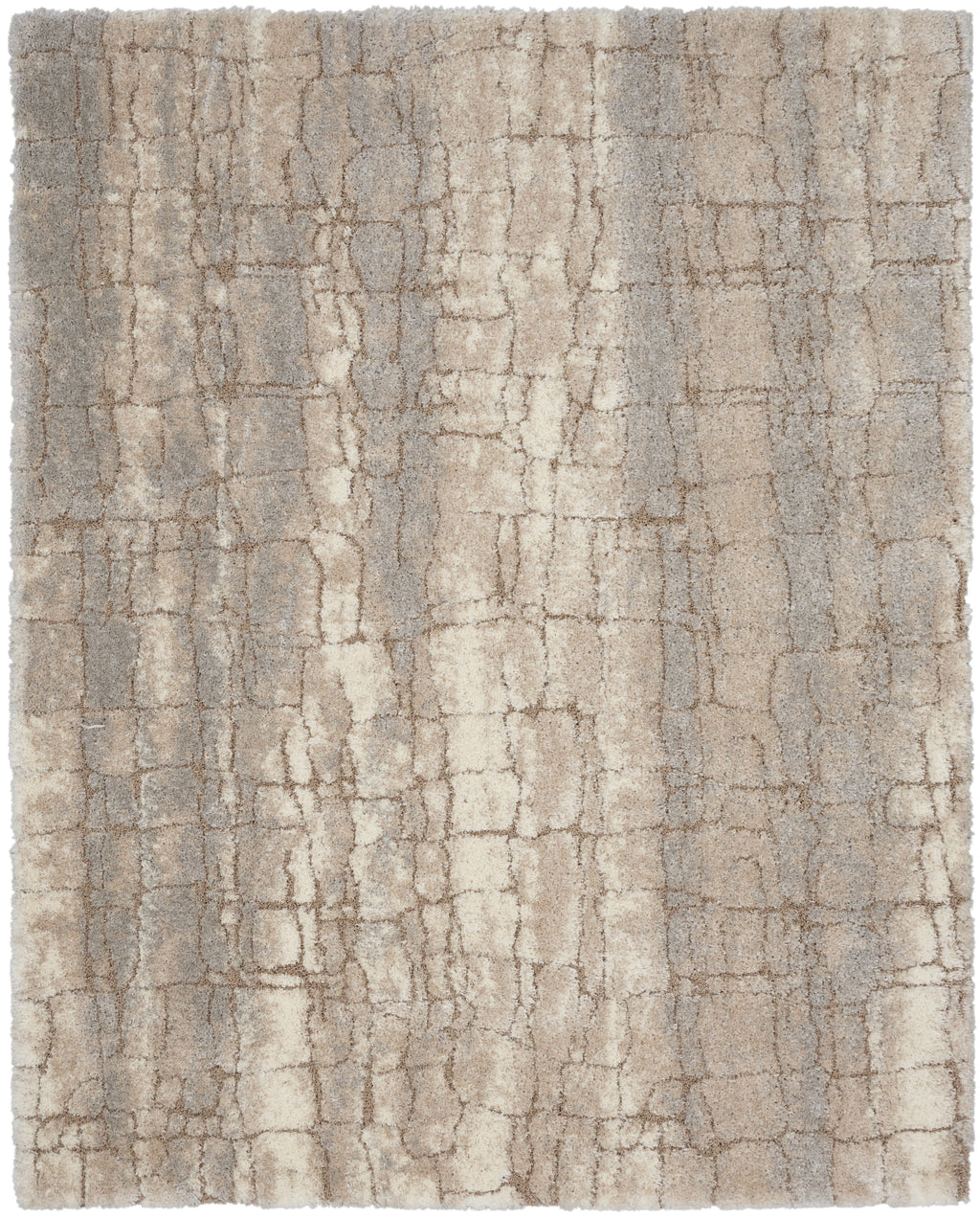 Ivory Beige Abstract Shag Area Rug 7'10" x 9'10" E520293