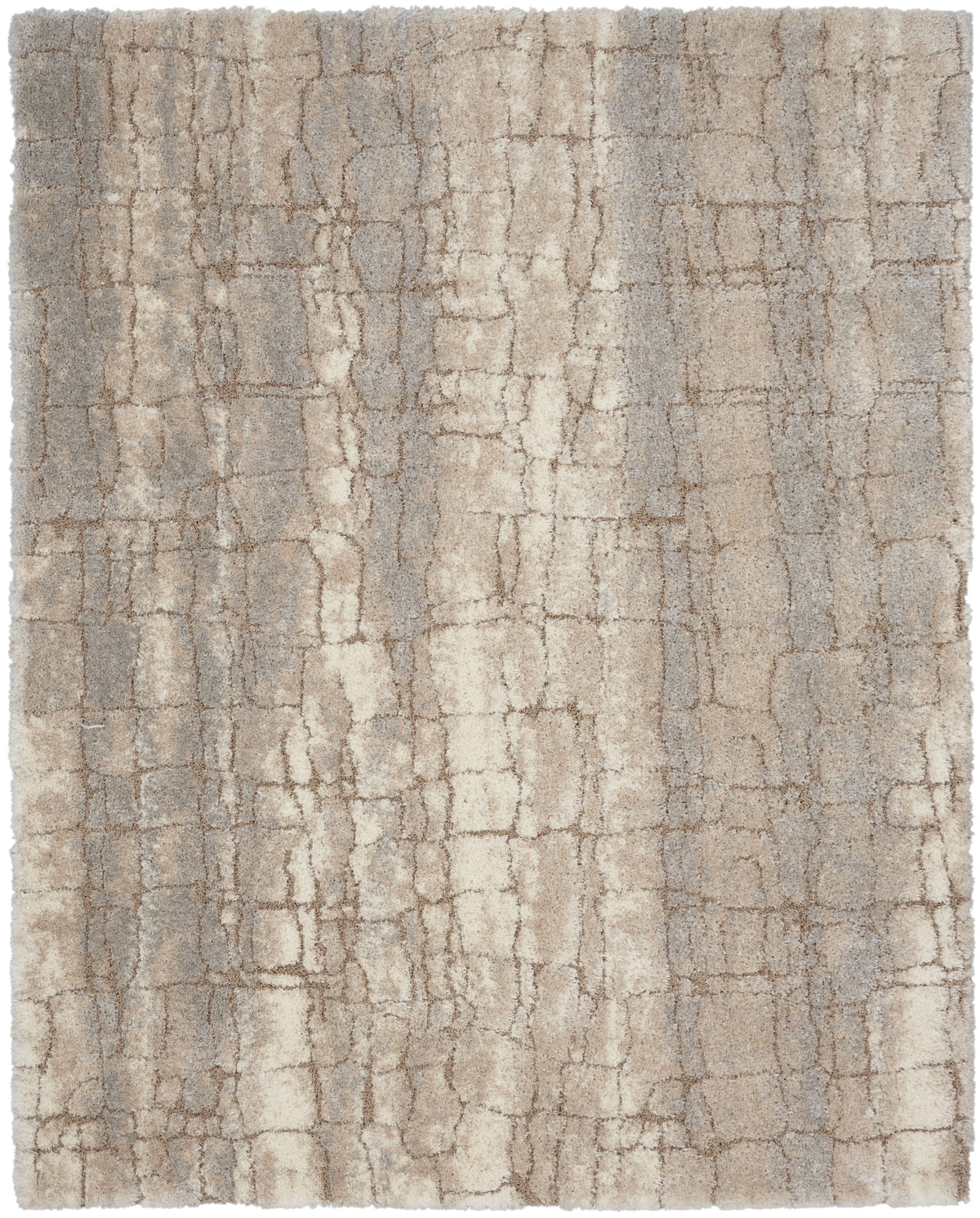 Ivory Beige Abstract Shag Area Rug 7'10" x 9'10" E520293