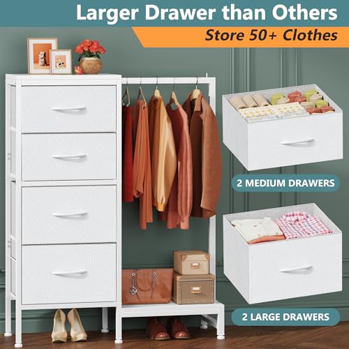 White 4 Drawer Dresser with Hanging Rack N124