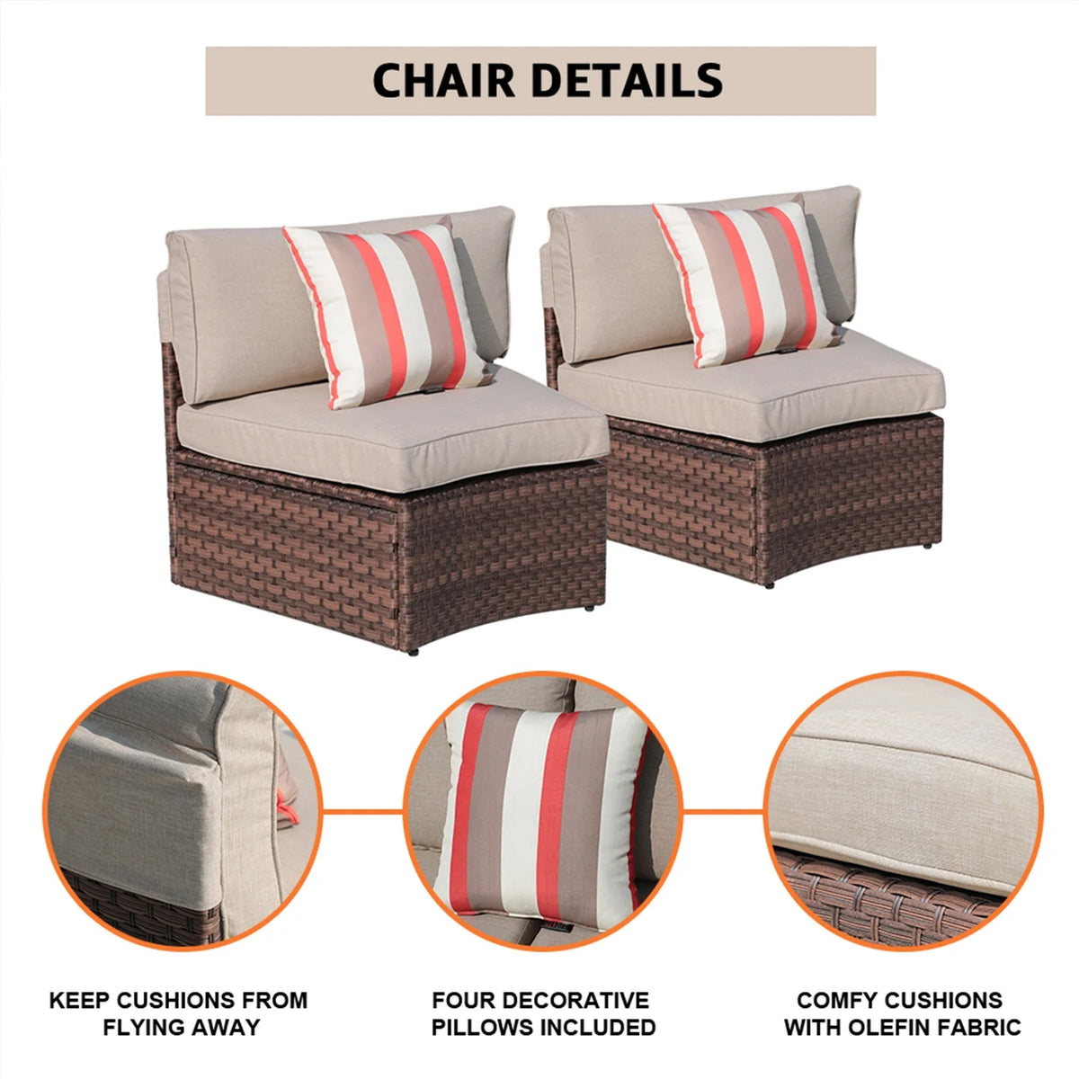 Brown 7-Piece PE Wicker Curved Sectional Sofa Set with Coffee Table T516729