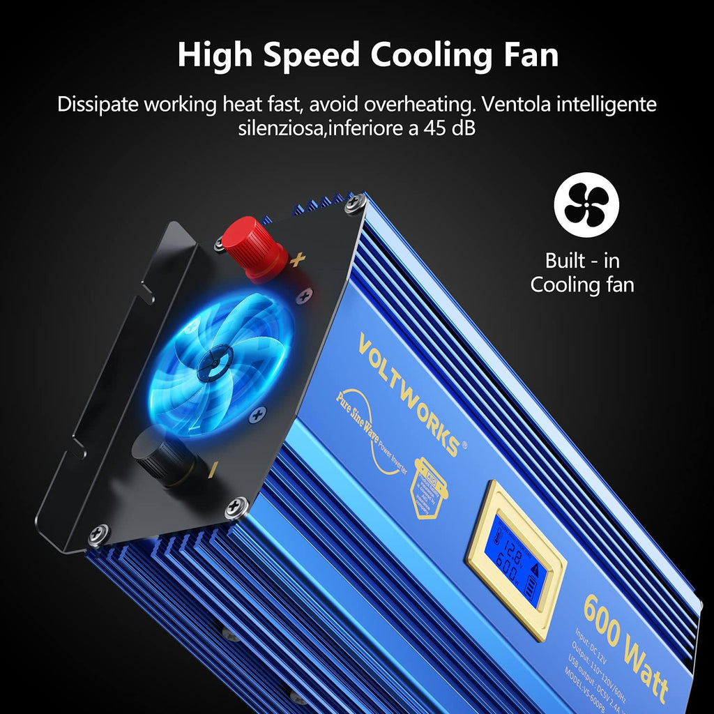 600 Watts Pure Sine Wave Power Inverter DC 12V to AC 110V 120V with USB Port & LCD Display Z263886