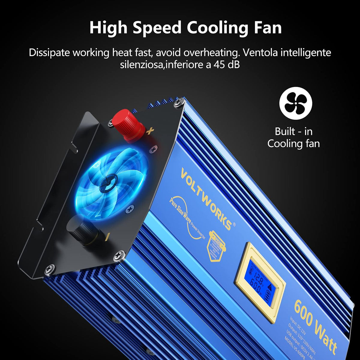 600 Watts Pure Sine Wave Power Inverter DC 12V to AC 110V 120V with USB Port & LCD Display Z263886