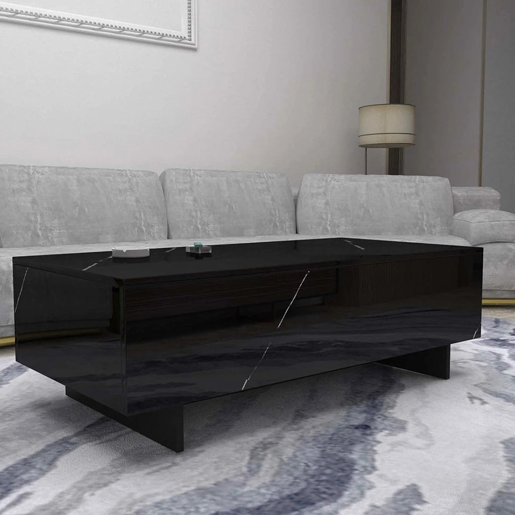 42.5" High Gloss Black Marble Coffee Table E585