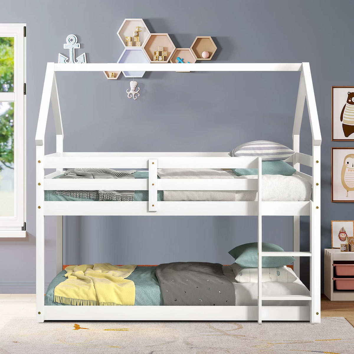 Twin Size Wooden Bunk Bed with Roof Design U561