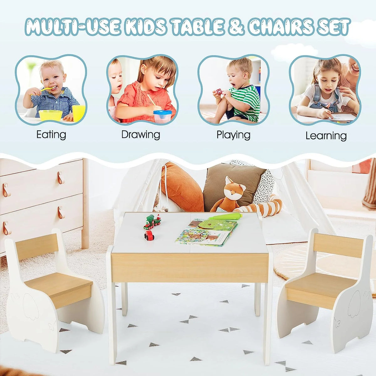3 in 1 Kids Table and Chair Set with Storage I1084