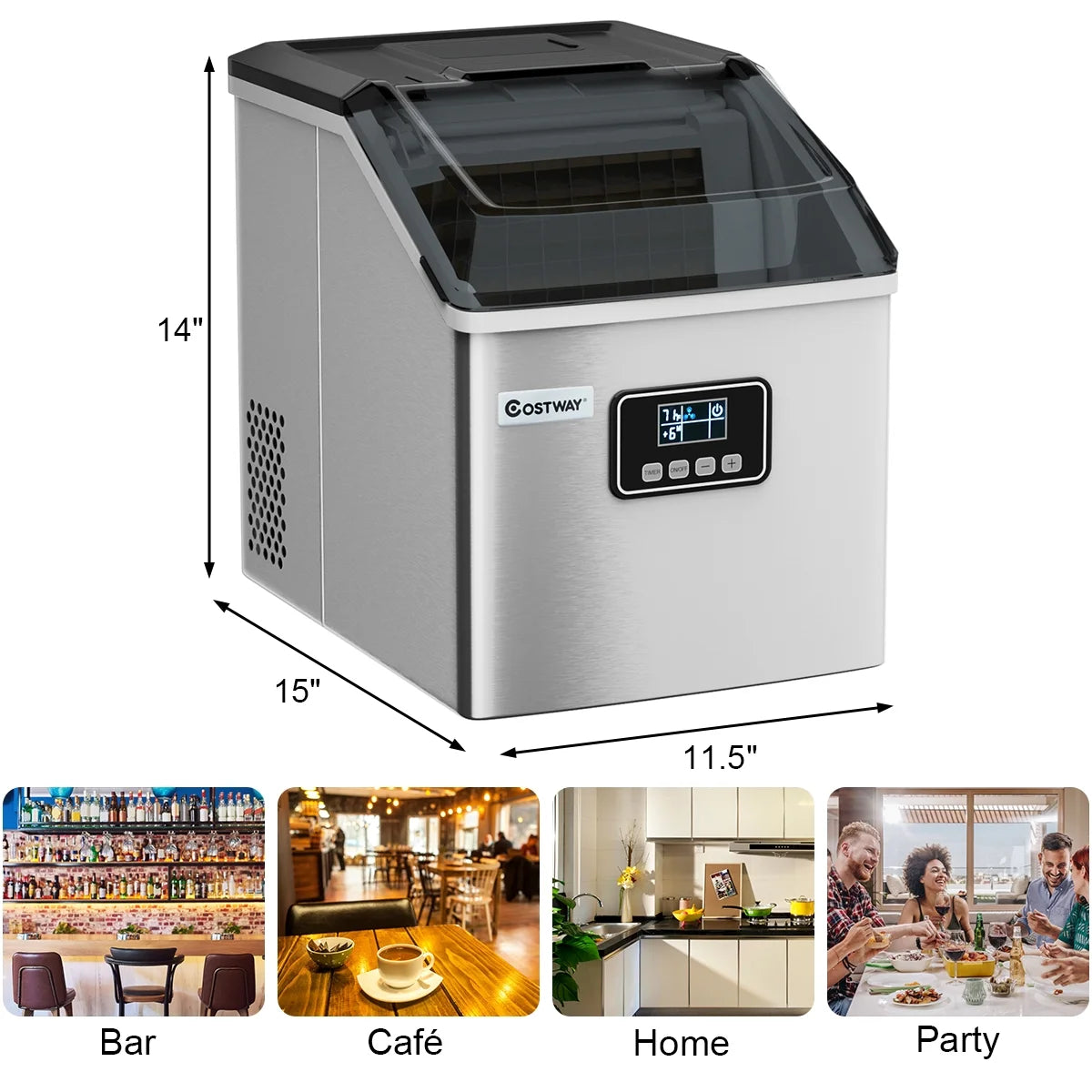 Stainless Steel Countertop Ice Maker Machine with LCD Display E522