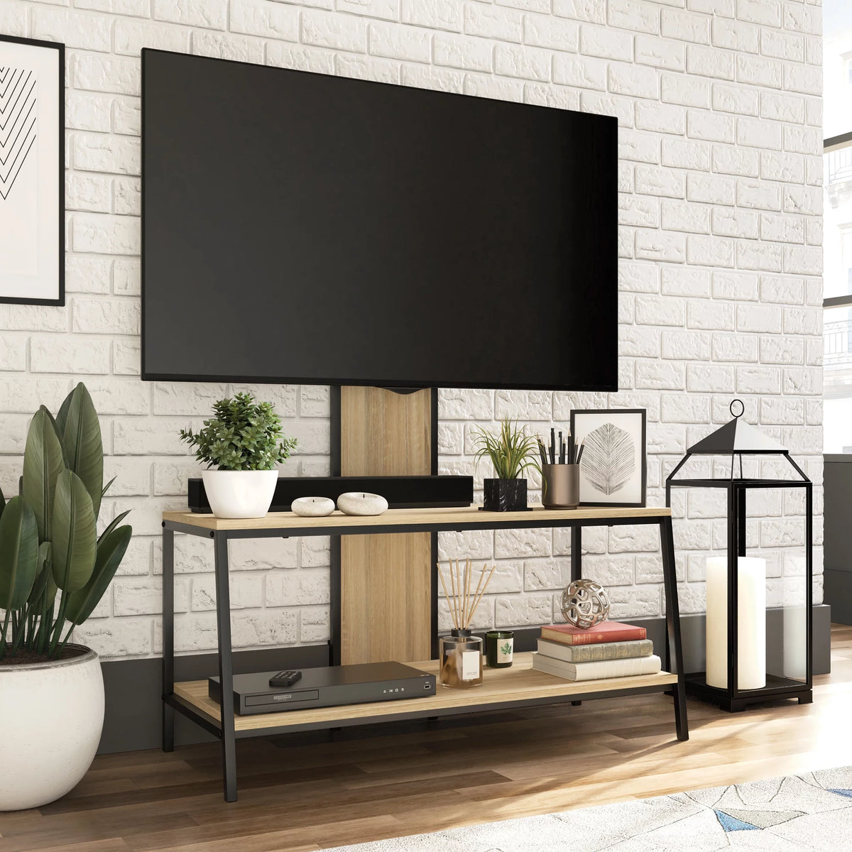 Wood & Metal 2-Shelf TV Stand with Mount Y7574