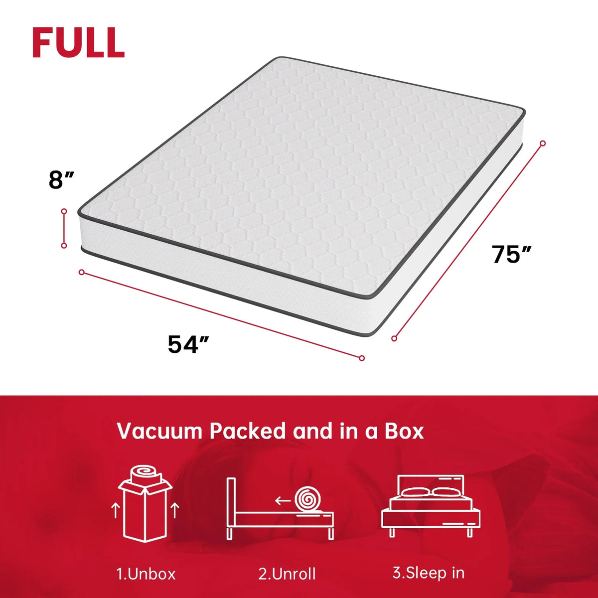 8 Inch Medium Firm Spring Full Size Mattress W303173