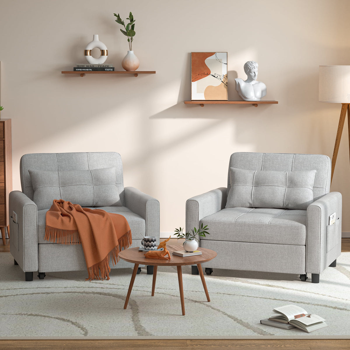 Light Gray Convertible Sofa Bed Q20718