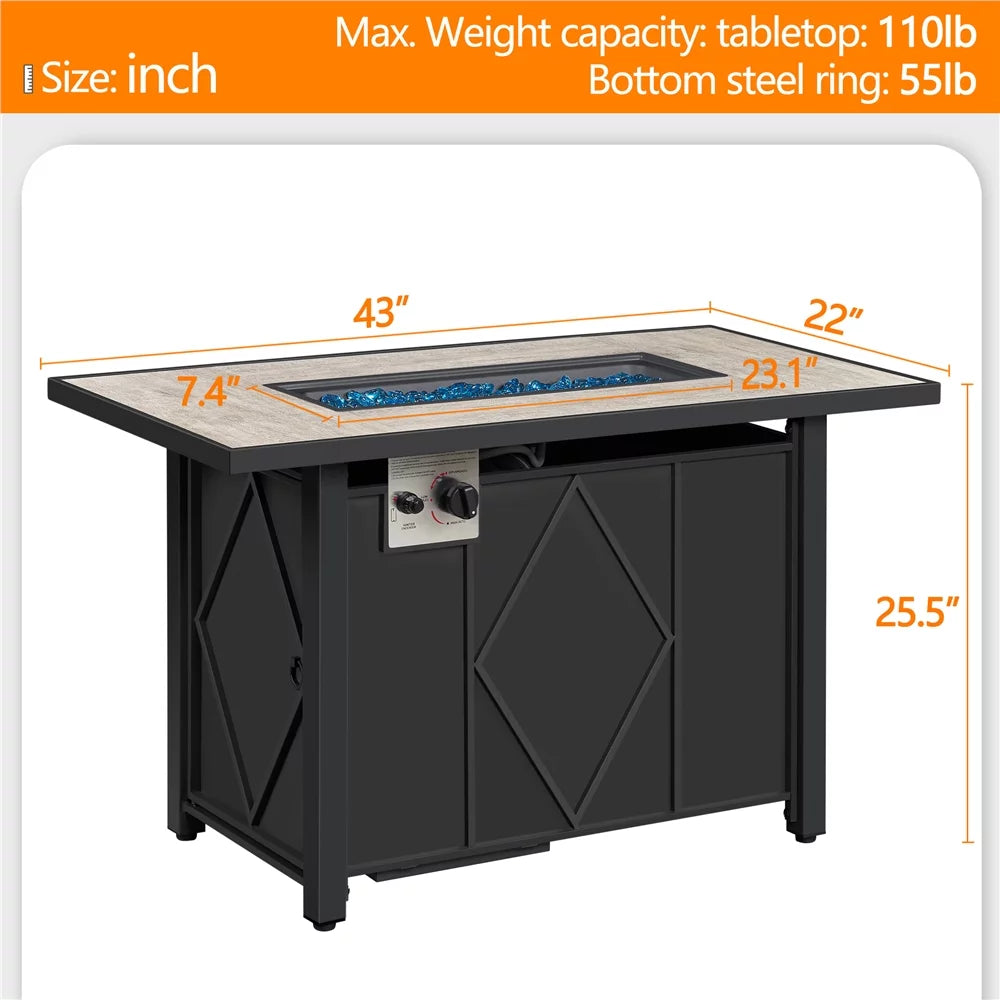 43″ Metal Fire Table with Ceramic Top & Cover O27813