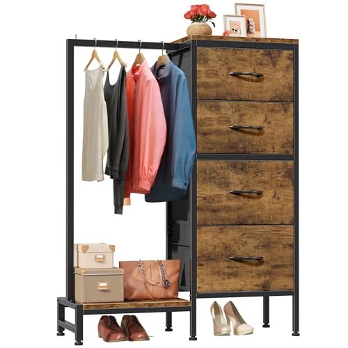 White 4 Drawer Dresser with Hanging Rack N124